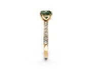 Solitaire Engagement Ring Setting for Fancy Green Cushion Cut Center with Round Cut Pave Band and Prong Head in Yellow Gold