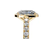 Halo Engagement Ring Setting for Emerald Cut Center with Full Pave Band and Prong Head in Yellow Gold