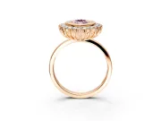 Halo Engagement Ring Setting for Fancy Pink Marquise Center with Milgrain Bezel Rim, Plain Band and Prong Head in Rose Gold