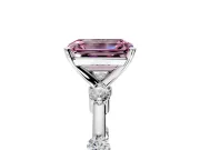 Solitaire Engagement Ring Setting for Fancy Pink Emerald Cut Center with Bezel Station Band and Prong Head in Platinum