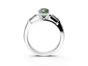 3 Stone Engagement Ring Setting for Fancy Green Pear-Shaped Center with Tapered Baguettes, Plain Band and Prong Head in Platinum