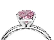 Solitaire Engagement Ring Setting for Fancy Pink Cushion Cut Center with Scrollwork Band and Prong Head in Sterling Silver