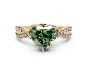 Solitaire Engagement Ring Setting for Fancy Green Heart-Shaped Center with Narrow Twist Pave Band and Prong Head in Yellow Gold