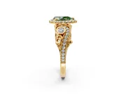 Milgrain Halo Engagement Ring Setting for Fancy Green Pear-Shaped Center with Shoulder Bezels and Prong Head in Yellow Gold
