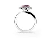 Halo Engagement Ring Setting for Fancy Pink Heart-Shaped Center with Thin Plain Band and Prong Head in Platinum
