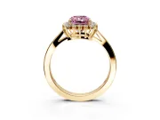 Starburst Halo Engagement Ring Setting for Fancy Pink Radiant Cut Center with Flat Cathedral Band and Prong Head in Yellow Gold
