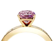 Solitaire Engagement Ring Setting for Fancy Pink Radiant Cut Center with Channel Baguette Band and Prong Head in Yellow Gold