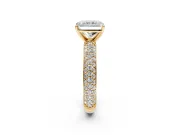 Solitaire Engagement Ring Setting for Radiant Cut Center with Domed Multi-Row Pave Band and Prong Head in Yellow Gold