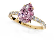 Solitaire Engagement Ring Setting for Fancy Pink Pear-Shaped Center with Pave Accents and Prong Head in Yellow Gold