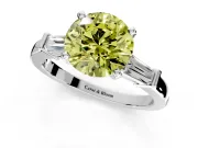 3 Stone Engagement Ring Setting for Fancy Yellow Round Cut Center with Channel Baguette Accents and Prong Head in Sterling Silver