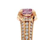 Solitaire Engagement Ring Setting for Fancy Pink Cushion Cut Center with Accented Split Shank and Prong Head in Rose Gold