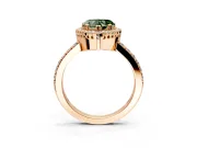 Halo Engagement Ring Setting for Fancy Green Heart-Shaped Center with Inner Milgrain Border and Prong Head in Rose Gold