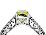 Solitaire Engagement Ring Setting for Fancy Yellow Emerald Cut Center with Engraved Pave Band and Prong Head in Sterling Silver