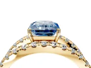 Solitaire Engagement Ring Setting for Fancy Blue Radiant Cut Center with Wide-Open Split Shank and Prong Head in Yellow Gold