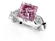 Solitaire Engagement Ring Setting for Fancy Pink Princess Cut Center with Accented Twist Band and Leaf Prong Head in Platinum