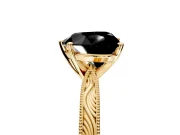 Solitaire Engagement Ring Setting for Fancy Black Heart-Shaped Center with Engraved Milgrain Band and Prong Head in Yellow Gold