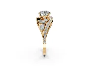 Halo Engagement Ring Setting for Round Cut Center with Marquise and Pave Bypass Band and Prong Head in Yellow Gold