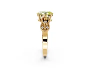Leaf Engagement Ring Setting for Fancy Yellow Oval Center with Milgrain Accent Band and Prong Head in Yellow Gold