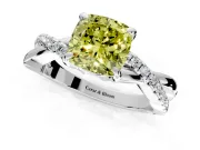 Solitaire Engagement Ring Setting for Fancy Yellow Cushion Cut Center with Half-Pave Crossover Band and Prong Head in Sterling Silver