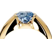 Tension Engagement Ring Setting for Fancy Blue Cushion Cut Center with Wide Tapered Band and Tension Head in Yellow Gold