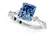 Solitaire Engagement Ring Setting for Fancy Blue Radiant Cut Center with Bezel Station Band and Prong Head in Platinum