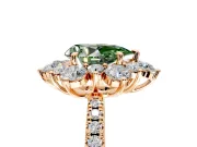 Floral Halo Engagement Ring Setting for Fancy Green Pear-Shaped Center with Pave Accents and Prong Head in Rose Gold