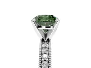Milgrain Pave Engagement Ring Setting for Fancy Green Cushion Cut Center with Accent Band and Prong Head in Platinum