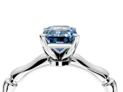 Solitaire Engagement Ring Setting for Fancy Blue Emerald Cut Center with Bamboo Band and Prong Head in Platinum