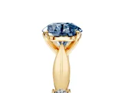 Solitaire Engagement Ring Setting for Fancy Blue Round Cut Center with Carved Leaf Shoulders and Prong Head in Yellow Gold