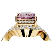 Halo Engagement Ring Setting for Fancy Pink Princess Cut Center with Pave Infinity Twist Band and Prong Head in Yellow Gold