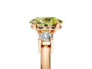 3 Stone Engagement Ring Setting for Fancy Yellow Oval Center with Wide Plain Band and Prong Head in Rose Gold