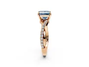 Solitaire Engagement Ring Setting for Fancy Blue Princess Cut Center with Half-Pave Crossover Band and Prong Head in Rose Gold