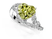 Solitaire Engagement Ring Setting for Fancy Yellow Heart-Shaped Center with Pave Bypass Twist Band and Prong Head in White Gold