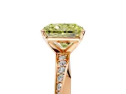 Side Accent Engagement Ring Setting for Fancy Yellow Radiant Cut Center with Accent Shoulders and Prong Head in Rose Gold