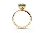 Solitaire Engagement Ring Setting for Fancy Green Princess Cut Center with Micro Pave Band and Prong Head in Yellow Gold