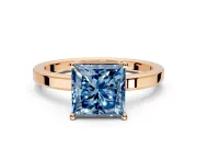 Hidden Halo Engagement Ring Setting for Fancy Blue Princess Cut Center with Wide Flat Plain Band and Prong Head in Rose Gold