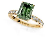 Solitaire Engagement Ring Setting for Fancy Green Emerald Cut Center with Shared-Prong Accents and Prong Head in Yellow Gold