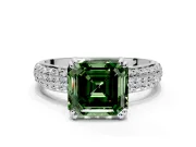 Solitaire Engagement Ring Setting for Fancy Green Asscher Cut Center with Multi-Row Pave Accents and Basket Head in Sterling Silver
