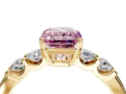 5 Stone Engagement Ring Setting for Fancy Pink Radiant Cut Center with Plain Band and Prong Head in Yellow Gold