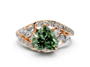 Halo Engagement Ring Setting for Fancy Green Heart-Shaped Center with Marquise and Pave Bypass Band and Prong Head in Rose Gold