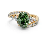Solitaire Engagement Ring Setting for Fancy Green Oval Center with Pave Bypass Twist Band and Prong Head in Yellow Gold