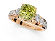 Solitaire Engagement Ring Setting for Fancy Yellow Cushion Cut Center with Graduated Shared Prongs and Prong Head in Rose Gold