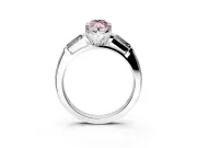 3 Stone Engagement Ring Setting for Fancy Pink Marquise Center with Tapered Baguettes, Plain Band and Prong Head in White Gold