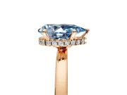 Hidden Halo Engagement Ring Setting for Fancy Blue Pear-Shaped Center with Plain Band and Tall Prong Head in Rose Gold