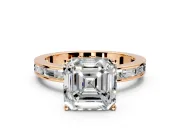 Solitaire Engagement Ring Setting for Asscher Cut Center with Channel Baguette Band and Prong Head in Rose Gold