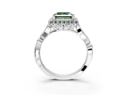 Halo Engagement Ring Setting for Fancy Green Princess Cut Center with Leaf Motif Split Shank and Prong Head in Sterling Silver