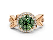Halo Engagement Ring Setting for Fancy Green Round Cut Center with Floral Band and Prong Head in Rose Gold
