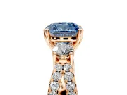 3 Stone Engagement Ring Setting for Fancy Blue Cushion Cut Center with Pave Split Shank and Prong Head in Rose Gold