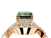 Halo Engagement Ring Setting for Fancy Green Radiant Cut Center with Pave Infinity Twist Band and Prong Head in Rose Gold