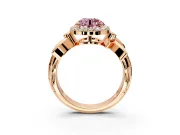 Halo Engagement Ring Setting for Fancy Pink Round Cut Center with Floral Band and Prong Head in Rose Gold